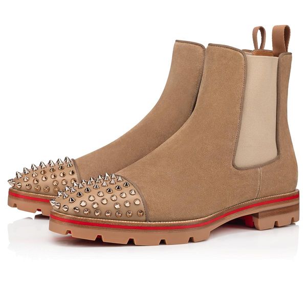 classic design men boots red sole shoe men's ankle boot melon spikes casual boot subtle leather shoes thick lug soles fashion, Black
classic design men boots red sole shoe men's ankle boot melon spikes casual boot subtle leather shoes thick lug soles fashion, Black