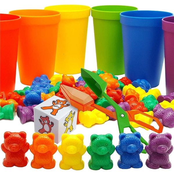 100pcs+ Rainbow Sensory Toys Counting Bears Matching Sorting Cups Baby Kids Games Learning Preschool Educational Montessori Toys Y200428