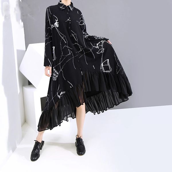 women black pattern printed chiffon big size dress new lapel long sleeve loose fit fashion spring autumn 2021, White
women black pattern printed chiffon big size dress new lapel long sleeve loose fit fashion spring autumn 2021, White