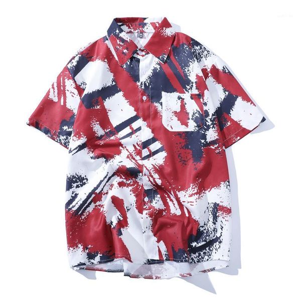 

summer men hawaiian shirt letter printed casual streetwear 2020 breathable beach blouse short sleeve lapel mens shirts l08011, White;black