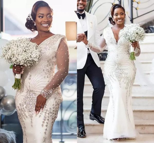 beads crystals mermaid wedding dress v neck illusion sleeves luxury bridal gown african arabic dubai 2022 vestido de noiva, White
beads crystals mermaid wedding dress v neck illusion sleeves luxury bridal gown african arabic dubai 2022 vestido de noiva, White