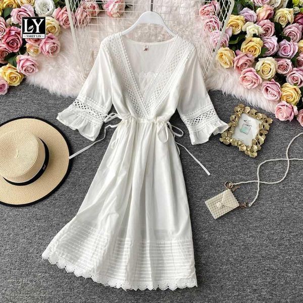 ly varey lin new summer vintage hollow out flare sleeve fairy dress solid a line v neck high waist women dress1, Black;gray
ly varey lin new summer vintage hollow out flare sleeve fairy dress solid a line v neck high waist women dress1, Black;gray