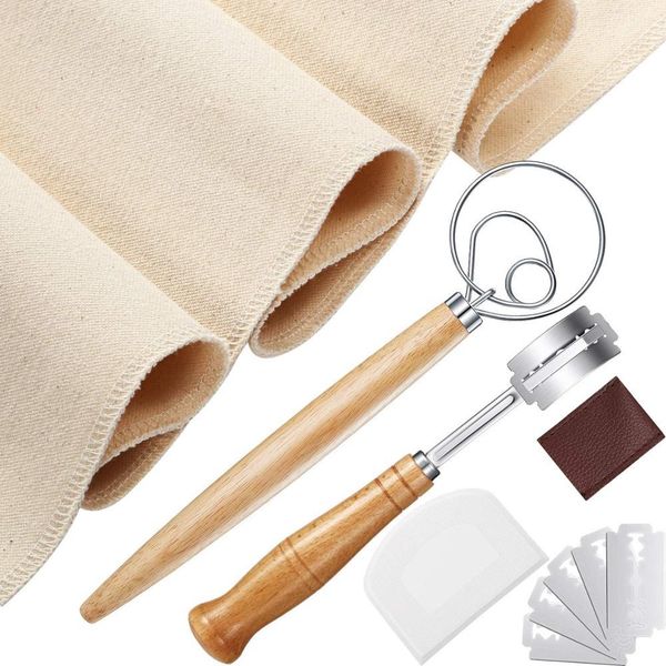 making tools including danish whisk, dough scraper, pastry proofing cloth, bread lame w/5 replacement blades q1218
making tools including danish whisk, dough scraper, pastry proofing cloth, bread lame w/5 replacement blades q1218