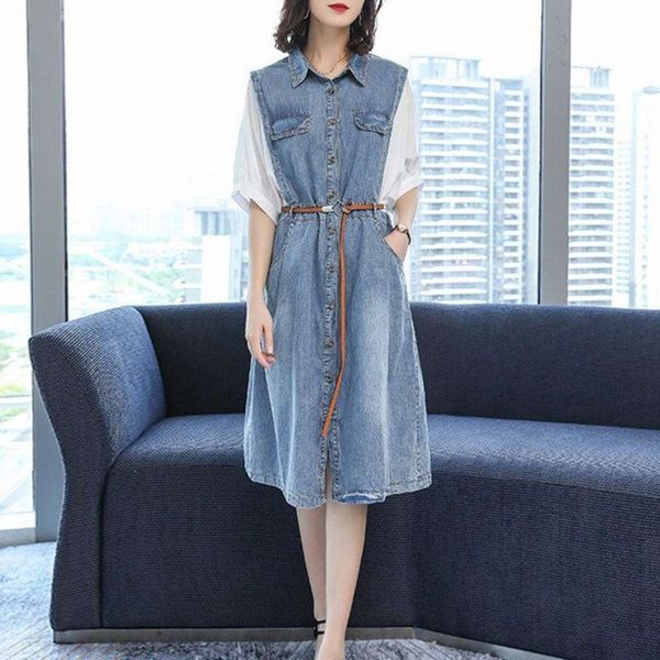 large women's 2020 summer foreign style show thin denim dress fat sister cover belly age reduction fake two piece suit, Black;gray
large women's 2020 summer foreign style show thin denim dress fat sister cover belly age reduction fake two piece suit, Black;gray