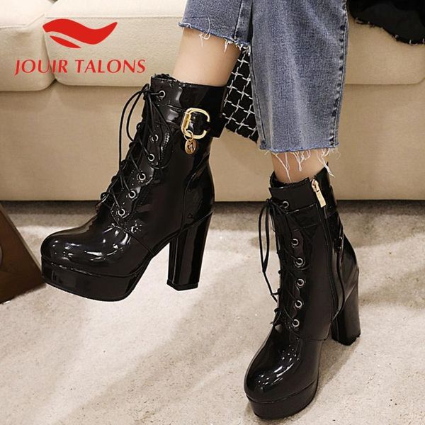 jouir talons large size 33-48 patent square heels round toe lace-up platform ankle female boots, Black
jouir talons large size 33-48 patent square heels round toe lace-up platform ankle female boots, Black
