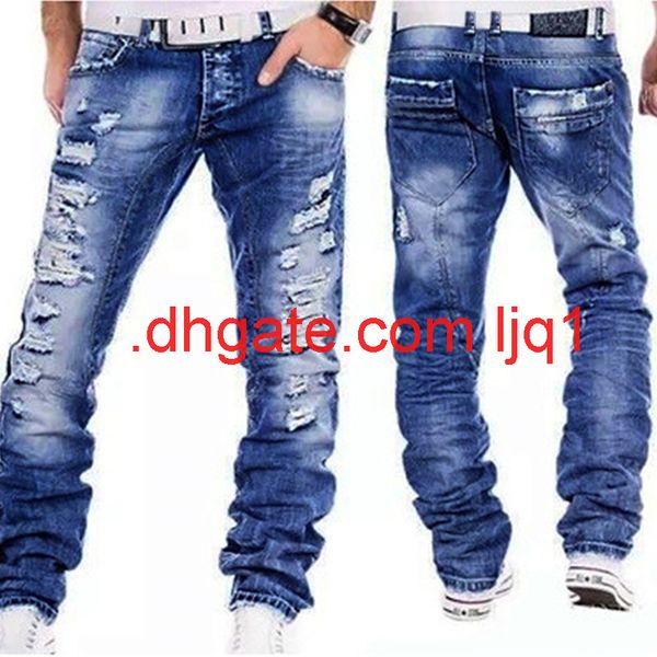 2019 new men's jeans slim straight wash white hole men's jeans large pants fashion, Blue
2019 new men's jeans slim straight wash white hole men's jeans large pants fashion, Blue