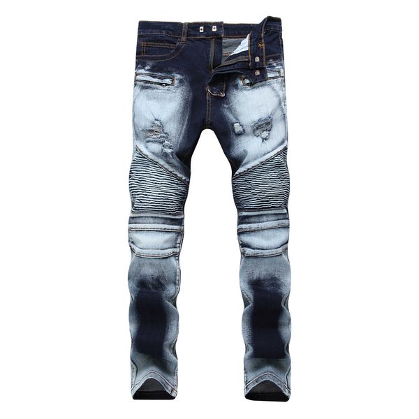 2020 men's cultivate one's morality elastic stitching jeans youth play a zipper hole olor white denim trousers, Blue
2020 men's cultivate one's morality elastic stitching jeans youth play a zipper hole olor white denim trousers, Blue