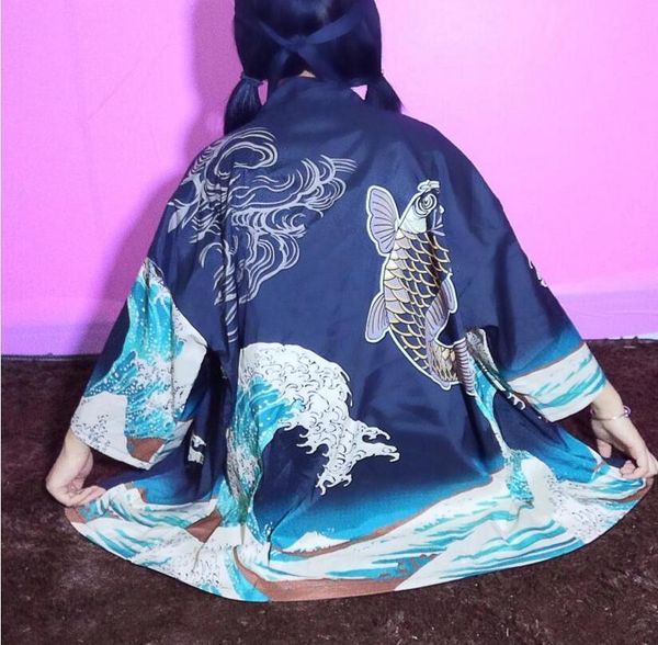 spring and summer new style of kimono wave printing fish cardigan shirt drop shipping good quality, White
spring and summer new style of kimono wave printing fish cardigan shirt drop shipping good quality, White
