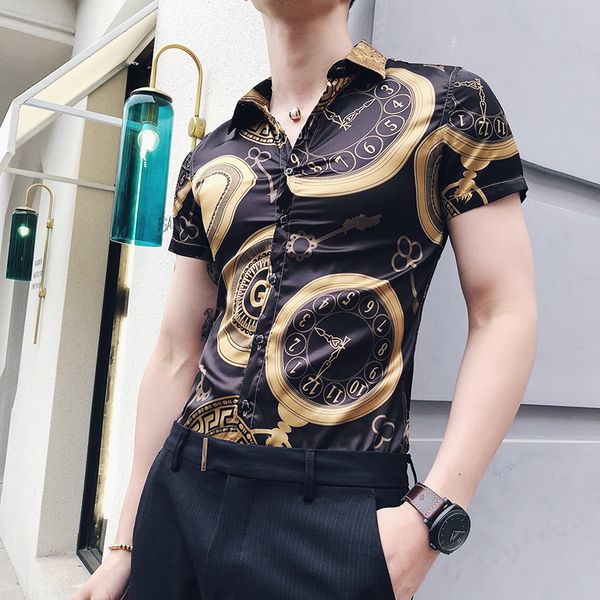 european and american style summer new fashion short-sleeved tide male hair stylist personality casual printing shirt, White;black
european and american style summer new fashion short-sleeved tide male hair stylist personality casual printing shirt, White;black