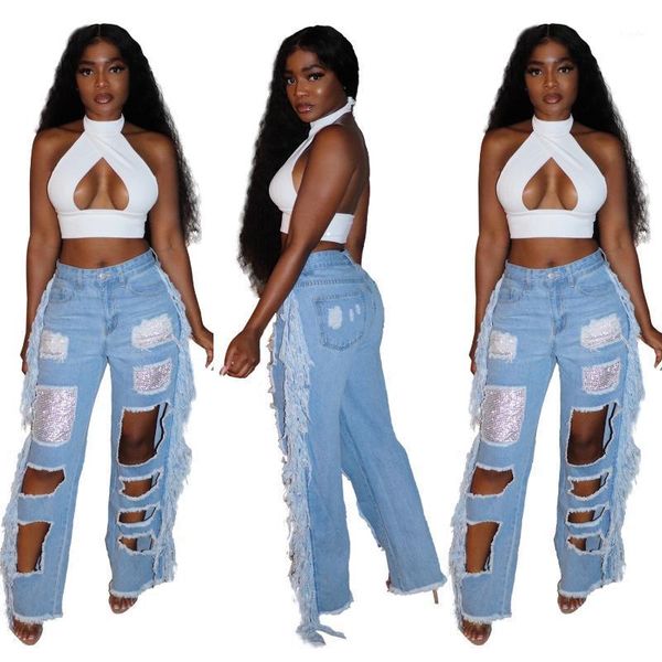 zoctuo sequns splicing ripped jeans for women hole hollow out denim pants women retro tassel side jeans straight trousers1, Blue
zoctuo sequns splicing ripped jeans for women hole hollow out denim pants women retro tassel side jeans straight trousers1, Blue
