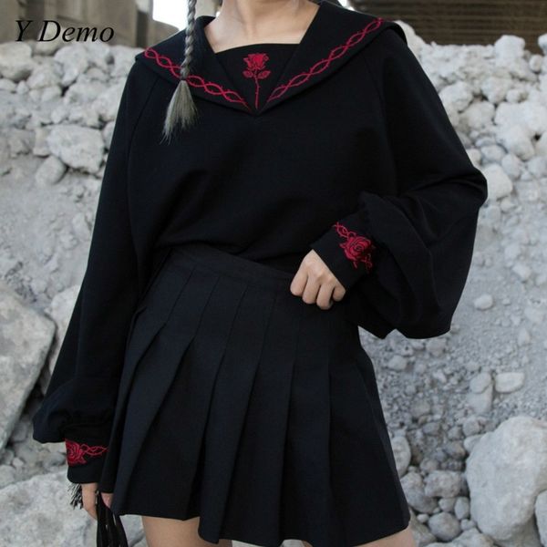 gothic long sleeve navy collar women sweatshirt roses embroidery fleece y200610, Black
gothic long sleeve navy collar women sweatshirt roses embroidery fleece y200610, Black
