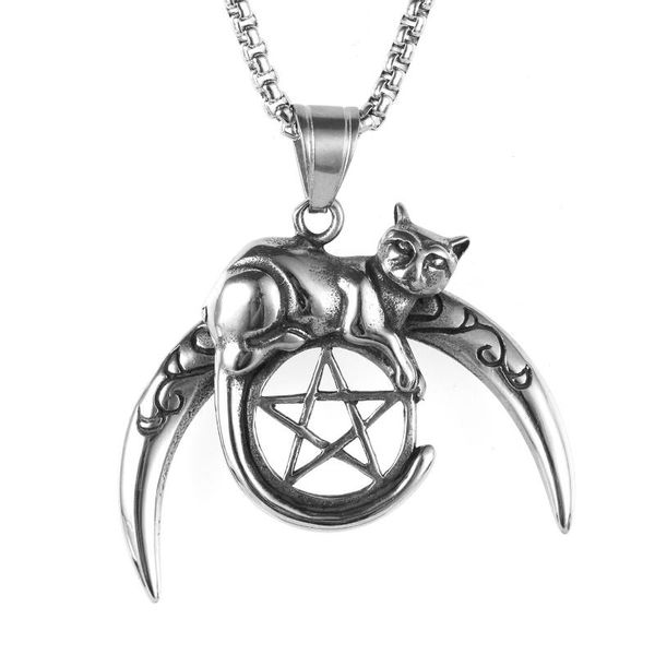 retro moon cat star pendant men's necklace stainless steel pentagram chain link 24inch necklaces men male jewelry, Silver
retro moon cat star pendant men's necklace stainless steel pentagram chain link 24inch necklaces men male jewelry, Silver