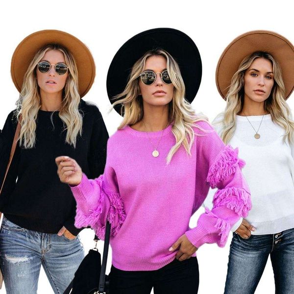 fm-y268 casual new winter pullovers women christmas fringe sweater8uy, Black