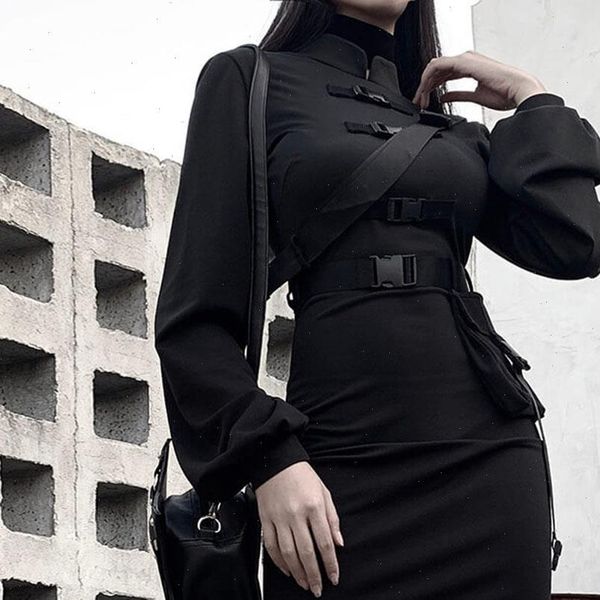 short bandage goth dress women gothic punk belt long sleeve streetwear black mini vestidos casual dresses spring 2021, Black;gray
short bandage goth dress women gothic punk belt long sleeve streetwear black mini vestidos casual dresses spring 2021, Black;gray