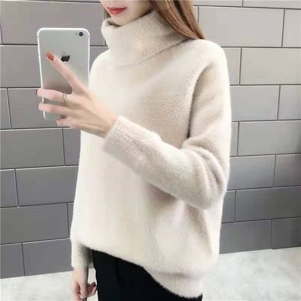 thick 2020 autumn female mink skin sweater sleeve long collar thin jumper warm pull femme fqix, White;black
thick 2020 autumn female mink skin sweater sleeve long collar thin jumper warm pull femme fqix, White;black