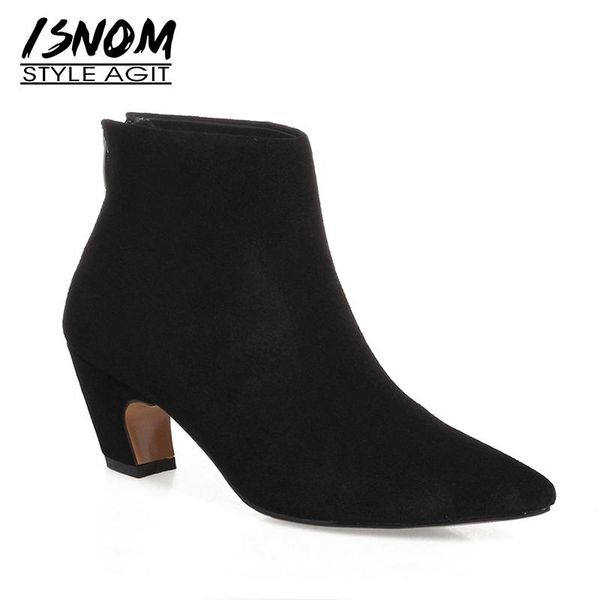 boots isnom cow suede ankle 2021 high heels women fashion short plush pointed toe shoes zipper neck footwear, Black
boots isnom cow suede ankle 2021 high heels women fashion short plush pointed toe shoes zipper neck footwear, Black