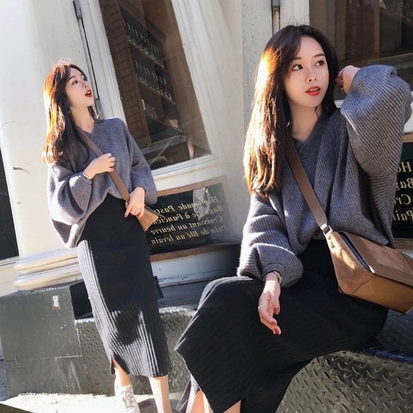 va59d 2020 autumn and winter new skirt korean sweater lazy style sweater student hipster with skirt hong kong style two-piece suit for women, Gray
va59d 2020 autumn and winter new skirt korean sweater lazy style sweater student hipster with skirt hong kong style two-piece suit for women, Gray