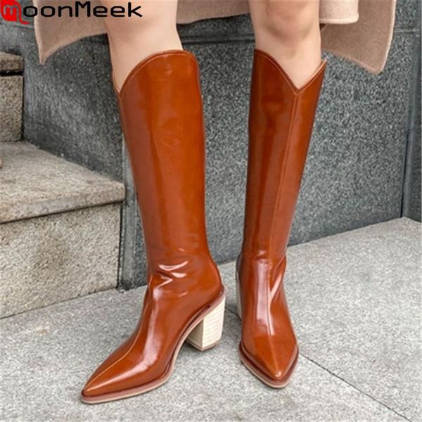 moonmeek 2021 genuine leather boots autumn winter fashion knee high boots thick high heels pointed toe solid color women, Black
moonmeek 2021 genuine leather boots autumn winter fashion knee high boots thick high heels pointed toe solid color women, Black