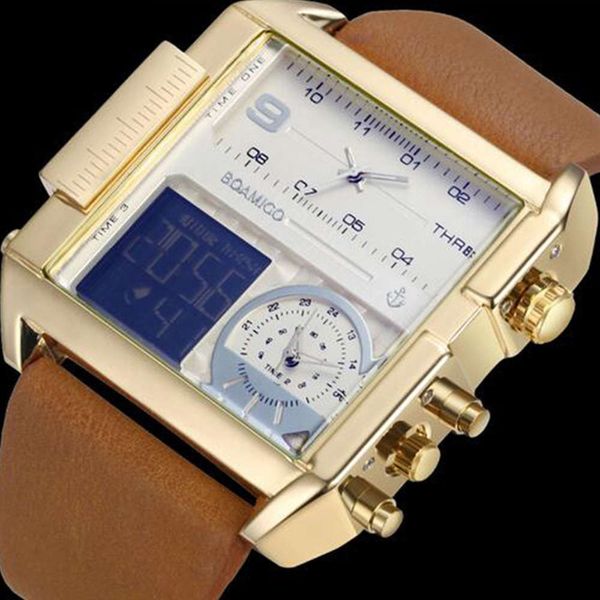 large dial men's fashion waterproof square sports watch three time zone electronic watch 74vwrlvs, Slivery;brown
large dial men's fashion waterproof square sports watch three time zone electronic watch 74vwrlvs, Slivery;brown