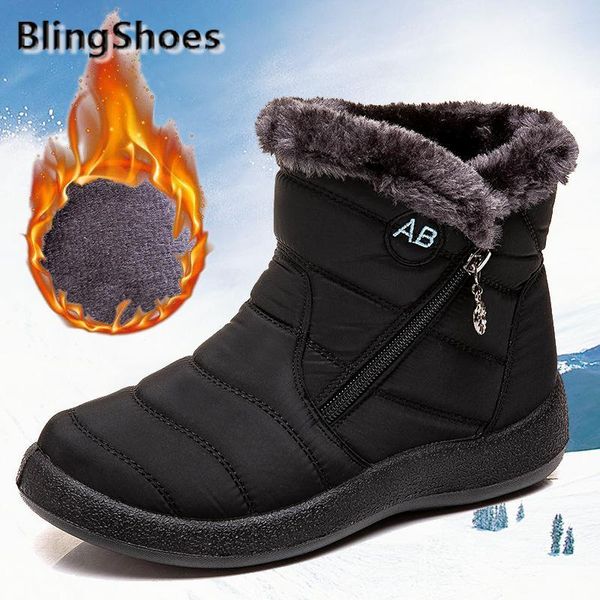 2020 new winter women boots female plush waterproof snow boots women winter warm ankle woman side zipper shoes plus size, Black