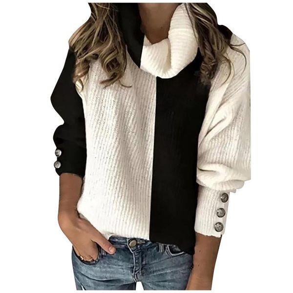 turtleneck pullover woman sweaters harajuku button long sleeve spring and autumn loose knitted splicing women sweater, White;black
turtleneck pullover woman sweaters harajuku button long sleeve spring and autumn loose knitted splicing women sweater, White;black