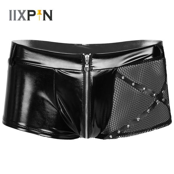 mens underwear boxer shorts wet look patent leather shorts left fishnet panels zipper boxers men underpants male boxershort, Black;white
mens underwear boxer shorts wet look patent leather shorts left fishnet panels zipper boxers men underpants male boxershort, Black;white