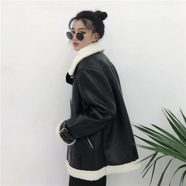 women's leather & faux autumn fashion spring warm thicken zipper long sleeves mandarin collar pockets loose coat female jacket cy363, Black
women's leather & faux autumn fashion spring warm thicken zipper long sleeves mandarin collar pockets loose coat female jacket cy363, Black