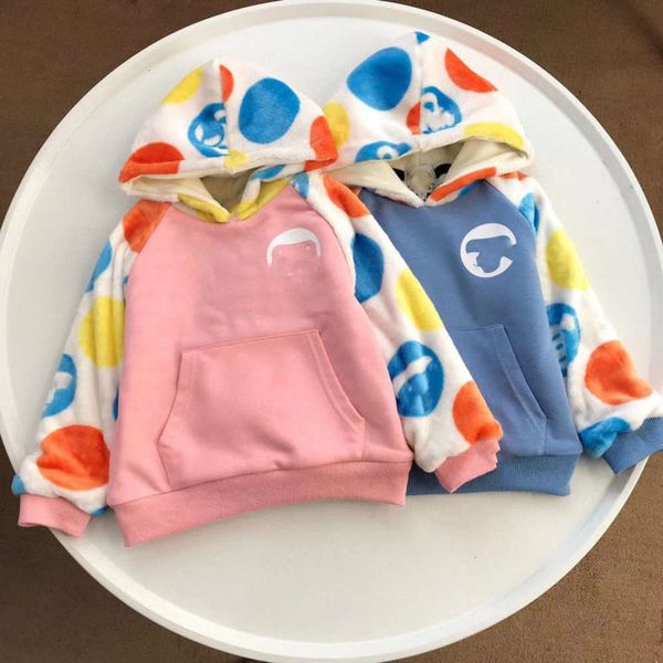 y12224 2020 winter new children's plush thickened pullover cartoon versatile cotton hoodie, Black