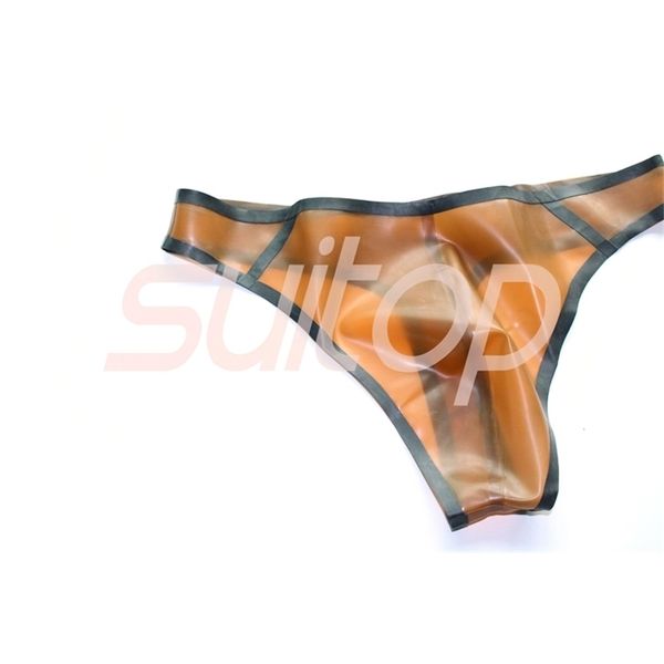 men 's rubber latex briefs thong in trasparent brown and black 201112, Black;white
men 's rubber latex briefs thong in trasparent brown and black 201112, Black;white