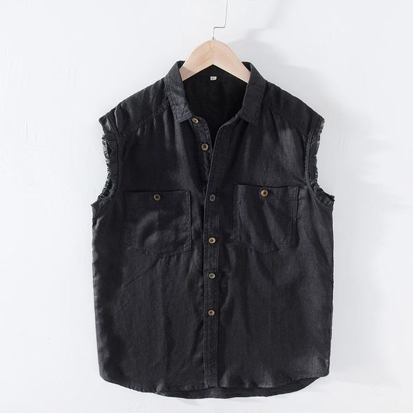 pure linen sleeveless casual shirts men's black fashion retro make old burr turn-down collar double pocket clothingy25501, White;black
pure linen sleeveless casual shirts men's black fashion retro make old burr turn-down collar double pocket clothingy25501, White;black