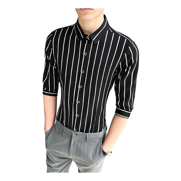 men's dress shirts summer shirt slim fit casual striped 3/4 sleeve formal men male clothing camisa plus xxxxxl, White;black
men's dress shirts summer shirt slim fit casual striped 3/4 sleeve formal men male clothing camisa plus xxxxxl, White;black