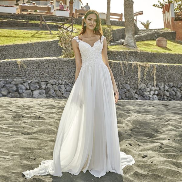 2021 new arrical chiffon beach a line cap sleeve lace appliques wedding gown illusion back bridal o1ev, White
2021 new arrical chiffon beach a line cap sleeve lace appliques wedding gown illusion back bridal o1ev, White