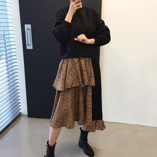 superaen autumn winter retro o neck loose fake two-piece ruffles patchwork leopard print dresses women, Black;gray
superaen autumn winter retro o neck loose fake two-piece ruffles patchwork leopard print dresses women, Black;gray
