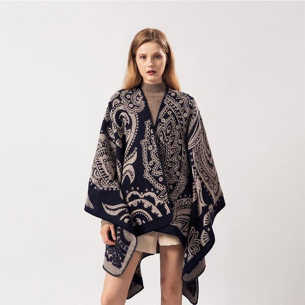 brand designer flower cashmere scarf women 2020 new fork opening ponchos ladies winter thicken warm shawls and capes, Blue;gray
brand designer flower cashmere scarf women 2020 new fork opening ponchos ladies winter thicken warm shawls and capes, Blue;gray