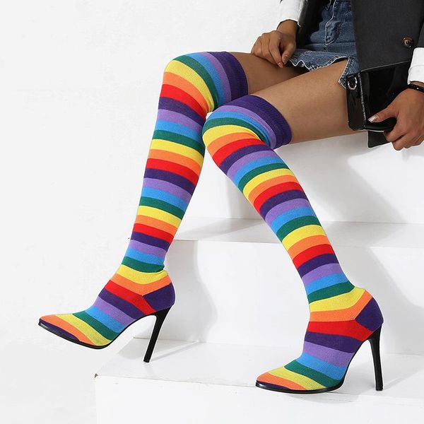 women's color striped thigh high boots women over the knee boots female pointed toe super thin high heels ladies long, Black
women's color striped thigh high boots women over the knee boots female pointed toe super thin high heels ladies long, Black