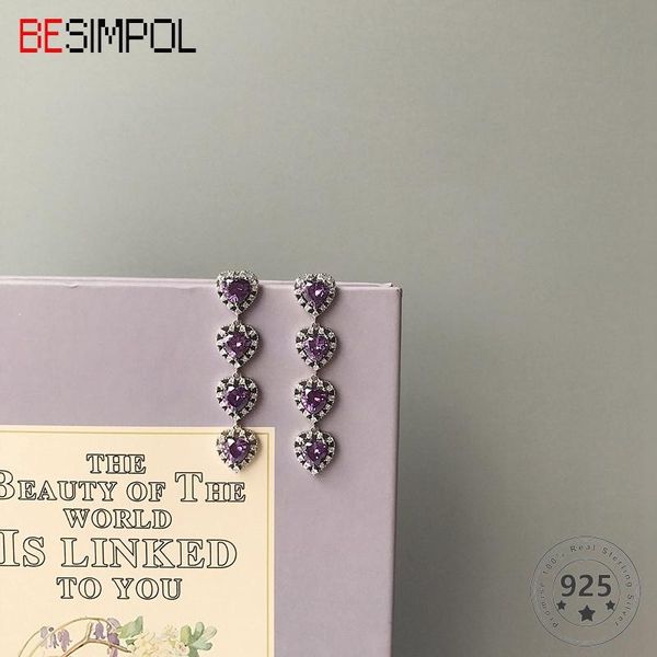 besimpol real sterling silver stud earrings temperament violet zircon heart party earrings for women luxury fine jewelry gifts, Golden;silver
besimpol real sterling silver stud earrings temperament violet zircon heart party earrings for women luxury fine jewelry gifts, Golden;silver