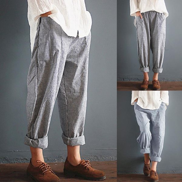 women pants autumn casual linen loose elastic waist striped full length pocket straight pants female trousers plus size, Black
women pants autumn casual linen loose elastic waist striped full length pocket straight pants female trousers plus size, Black