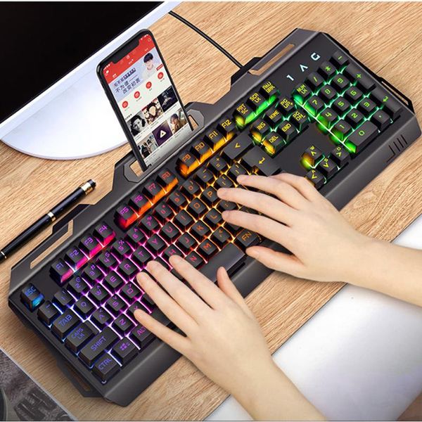 gaming keyboard backlight wired usb mechanical feel gamer rgb keyboard 104keys for tablet deskcomputer with phone holder
gaming keyboard backlight wired usb mechanical feel gamer rgb keyboard 104keys for tablet deskcomputer with phone holder