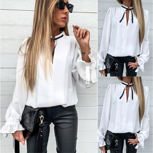 puff sleeve women long sleeve casual stand collar shirts ruffles solid color office elegant blouse d30, White
puff sleeve women long sleeve casual stand collar shirts ruffles solid color office elegant blouse d30, White
