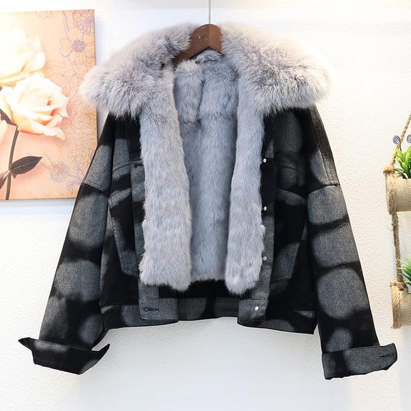 2020 winter new style fur collar thick real fur liner short tie-dye denim jacket women fashion trendy loose, Black
2020 winter new style fur collar thick real fur liner short tie-dye denim jacket women fashion trendy loose, Black