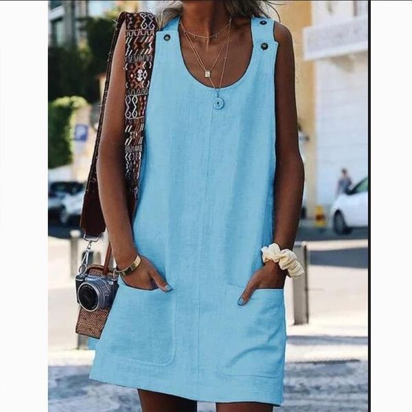 2021 women summer dress sleeveless vest dresses fashion elegant pocket lady round neck solid loose dress, Black;gray
2021 women summer dress sleeveless vest dresses fashion elegant pocket lady round neck solid loose dress, Black;gray