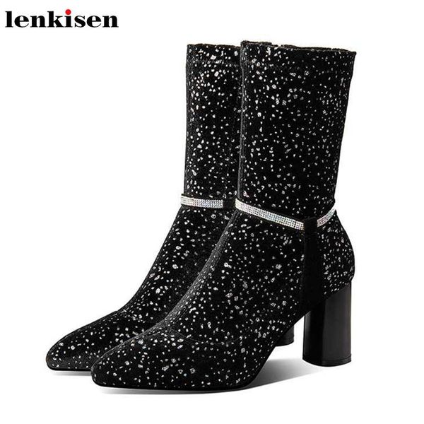 lenkisen 2020new shiny crystal studded mixed colors stretch boots high heels pointed toe winter warm women mid-calf boots l71, Black
lenkisen 2020new shiny crystal studded mixed colors stretch boots high heels pointed toe winter warm women mid-calf boots l71, Black