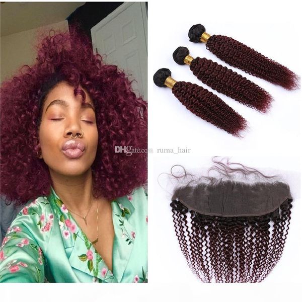1b 99j ombre burgundy curly human hair bundles with frontal lace closure kinkys curly dark roots wine red ombre virgin malaysian hair weave, Black;brown
1b 99j ombre burgundy curly human hair bundles with frontal lace closure kinkys curly dark roots wine red ombre virgin malaysian hair weave, Black;brown