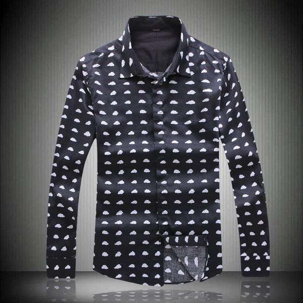 men's casual shirts 2021 long sleeve slim fit cotton comfortable shirt clouds design black 740, White;black