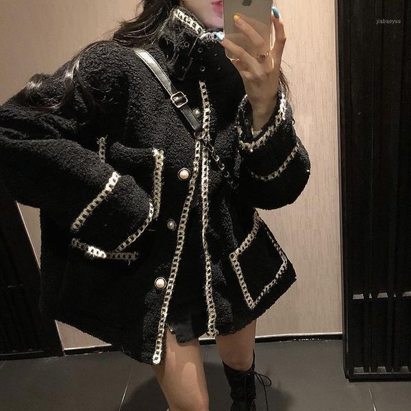 fashion buttons coats and jackets women lapel long sleeve pockets solid women jacket 2020 spring casual lamb wool coat1, Black;brown
fashion buttons coats and jackets women lapel long sleeve pockets solid women jacket 2020 spring casual lamb wool coat1, Black;brown