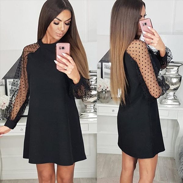 elegant women dress black round neck mesh sleeve polka dot patchwork black summer party dress drop shipping, Black;gray
elegant women dress black round neck mesh sleeve polka dot patchwork black summer party dress drop shipping, Black;gray