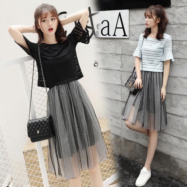 summer women mesh skirt set girls cute two piece sets striped short sleeve t shirt pleated tulle skirt female casual suit, Gray
summer women mesh skirt set girls cute two piece sets striped short sleeve t shirt pleated tulle skirt female casual suit, Gray