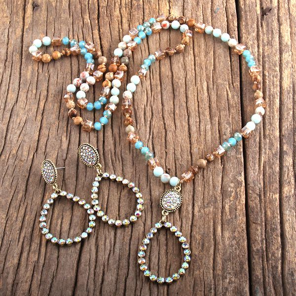 long & qrh stone fashion glass jewelry knotted drop natural pendant necklace earring set women gift dropshipw, Golden;white
long & qrh stone fashion glass jewelry knotted drop natural pendant necklace earring set women gift dropshipw, Golden;white