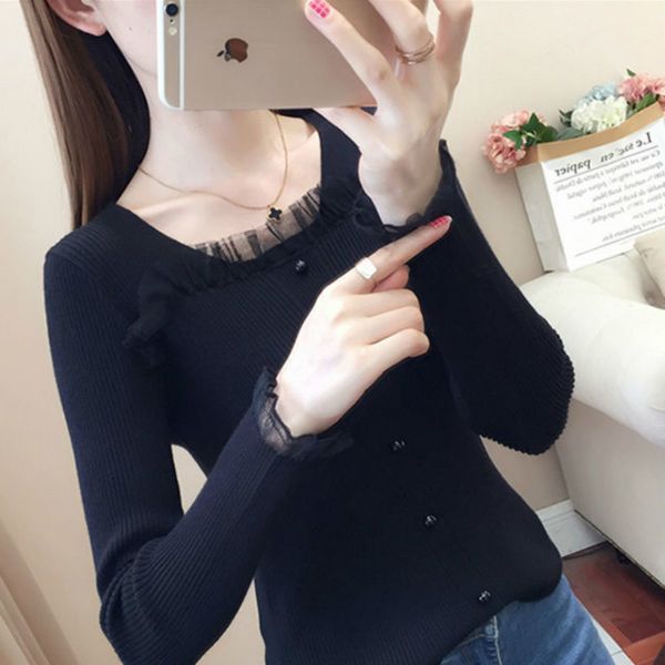 2021 new spring retro turtleneck long-sleeve thin-sleeve shirt fitting sweater knitted or crocheted interior of women lace superior 8dbg, White;black
2021 new spring retro turtleneck long-sleeve thin-sleeve shirt fitting sweater knitted or crocheted interior of women lace superior 8dbg, White;black