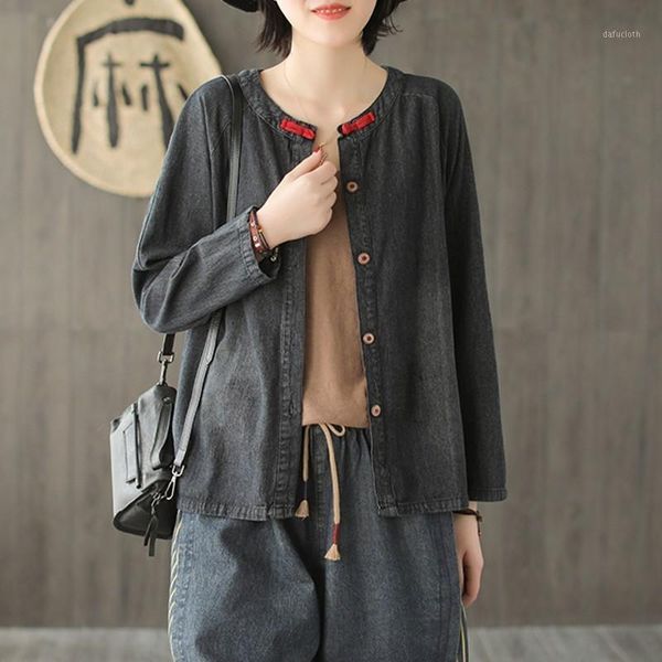 spring folk vintage literary buckle womens denim shirts long sleeve o-neck single breasted loose streetwear female blouse1, White
spring folk vintage literary buckle womens denim shirts long sleeve o-neck single breasted loose streetwear female blouse1, White